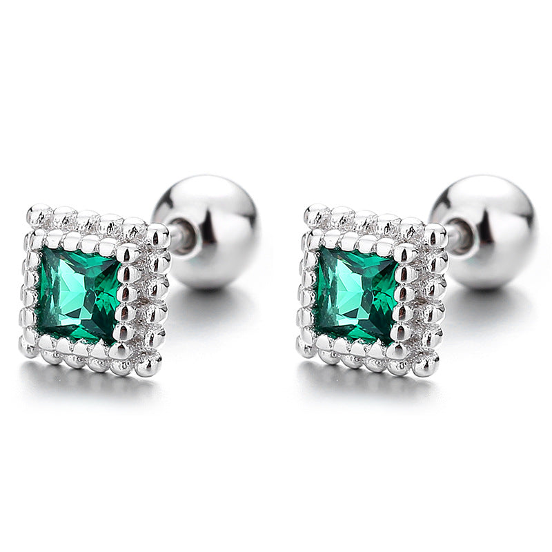 925 Sterling Silver Zircon Screwed Earrings