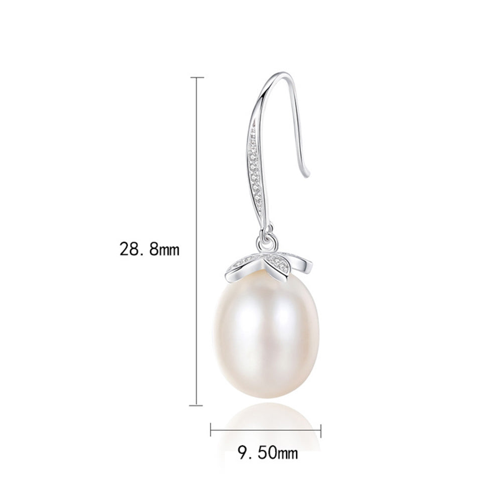 925 Sterling Silver Natural Pearl Drop Hook Earrings Fashion Jewelry Gift for Women Girls