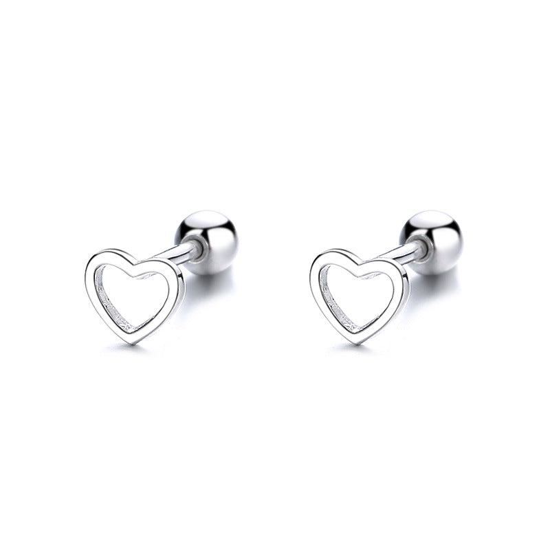 925 Sterling Silver Heart Screw Back Stud Earrings