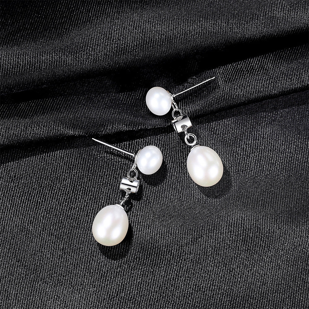 925 Sterling Silver Natural Pearl Drop Earrings Fashion Jewelry Gift for Women Girls