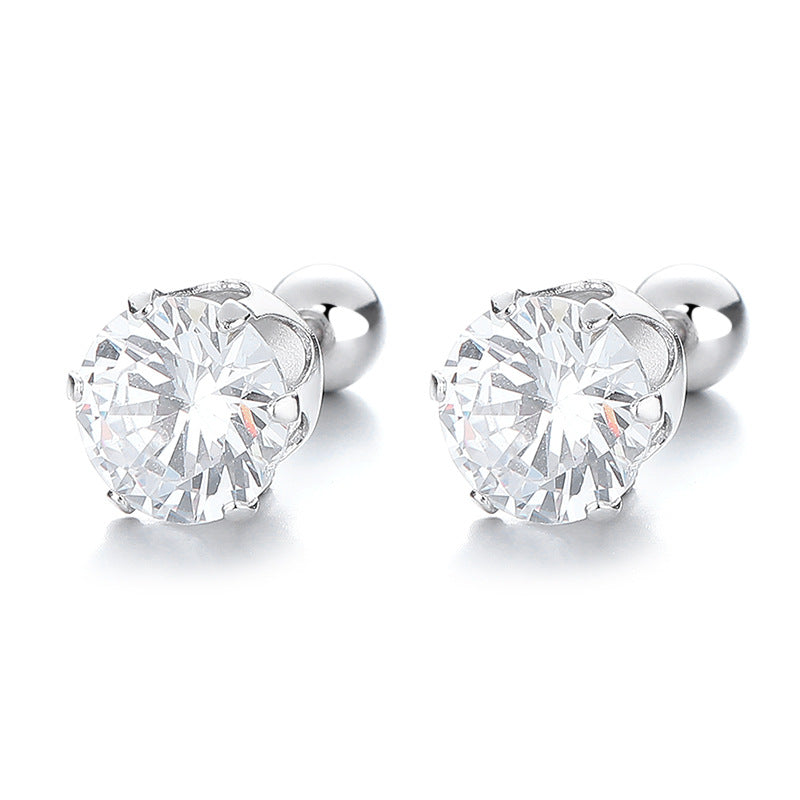 925 Sterling Silver Zircon Screw Back Stud Earrings