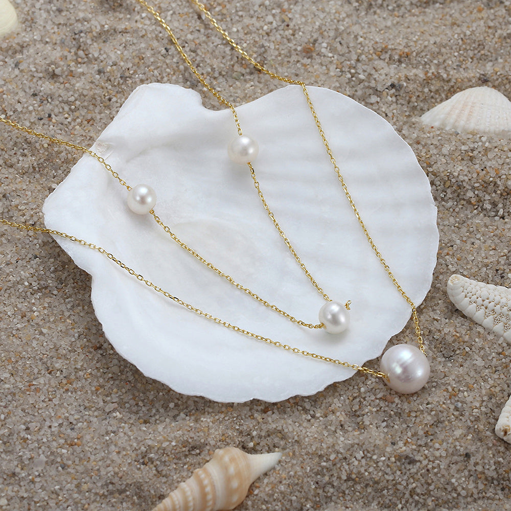 925 Sterling Silver Natural Pearl Necklace Fashion Jewelry Gift for Women Girls