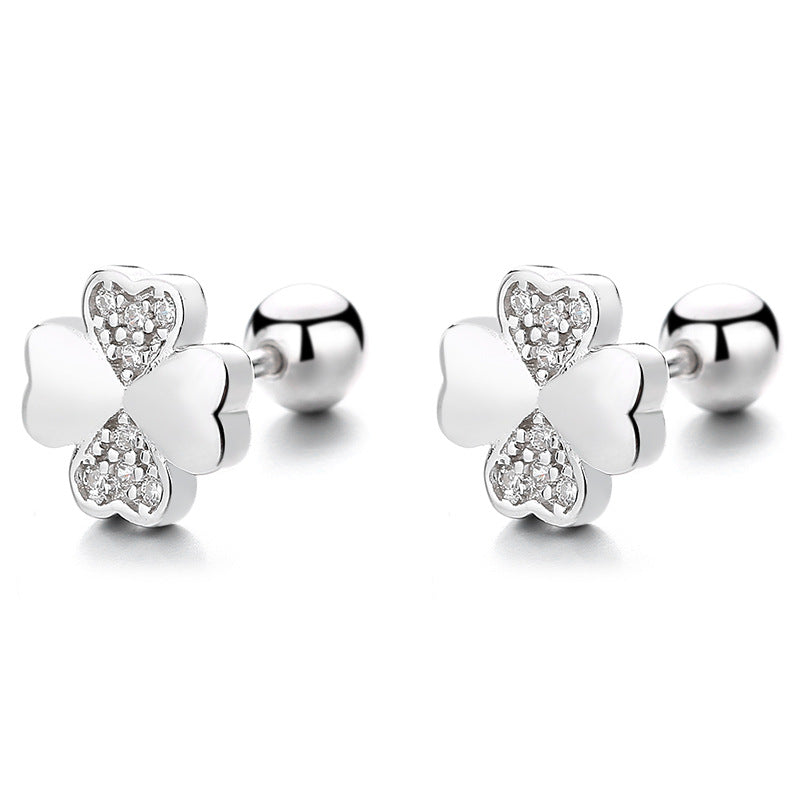925 Sterling Silver Heart Screw Back Stud Earrings