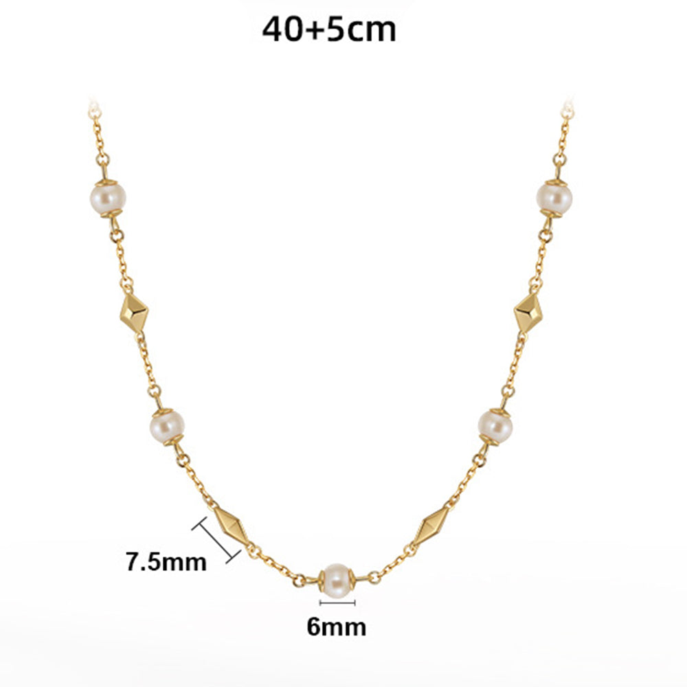925 Sterling Silver Natural Pearl Necklace Fashion Jewelry Gift for Women Girls