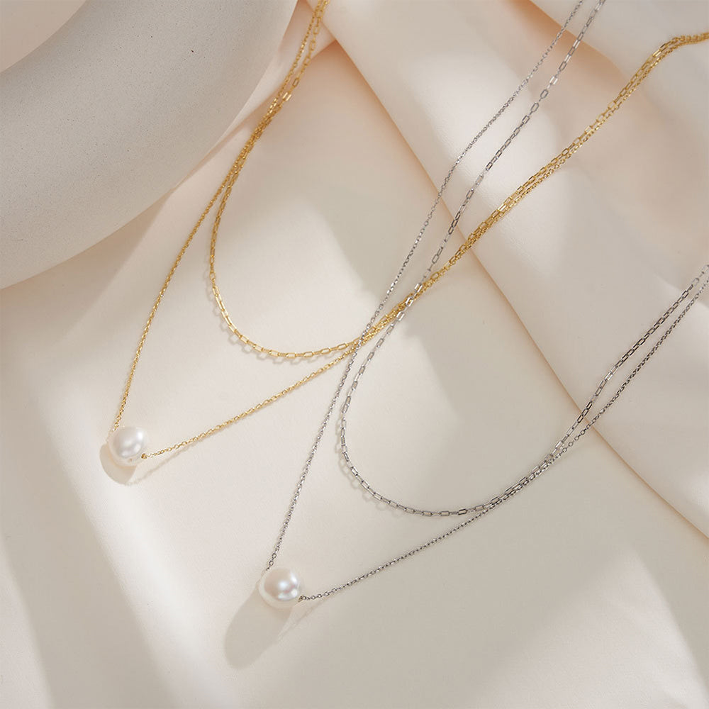 925 Sterling Silver Natural Pearl Necklace Fashion Jewelry Gift for Women Girls