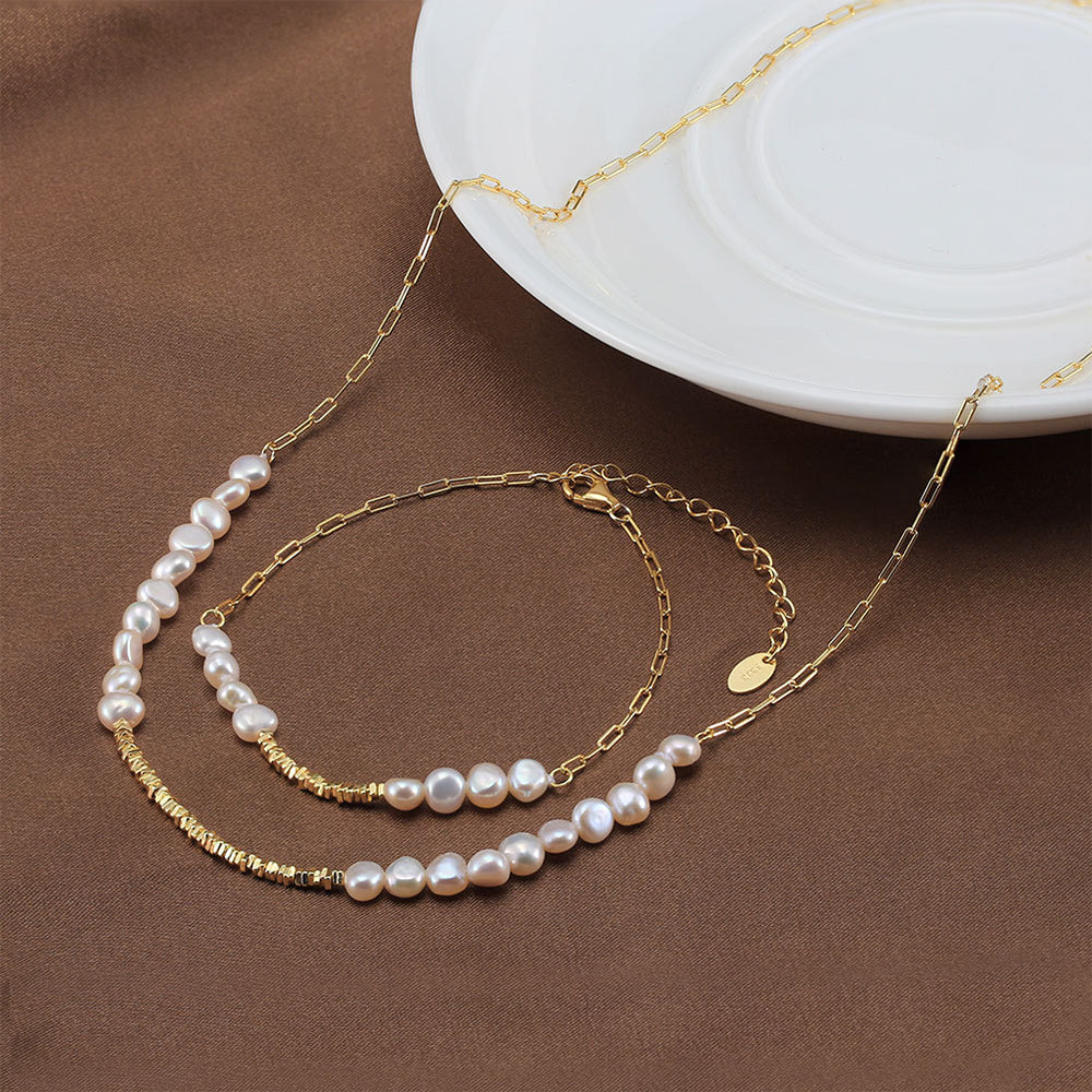 925 Sterling Silver Natural Pearl Necklace Fashion Jewelry Gift for Women Girls