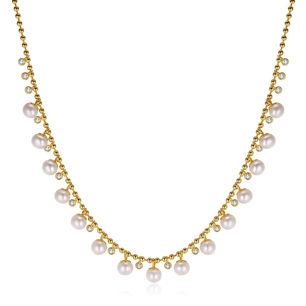 925 Sterling Silver Natural Pearl Necklace Fashion Jewelry Gift for Women Girls