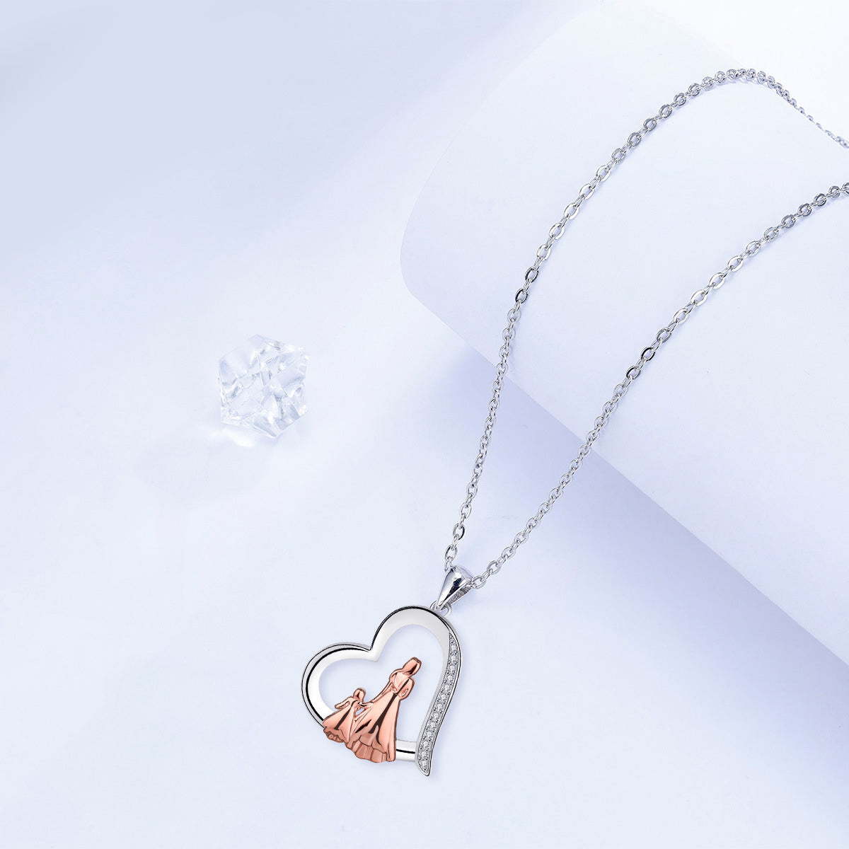Copper With Silver/Rosegold Plated Heart Pendant Necklace for Women
