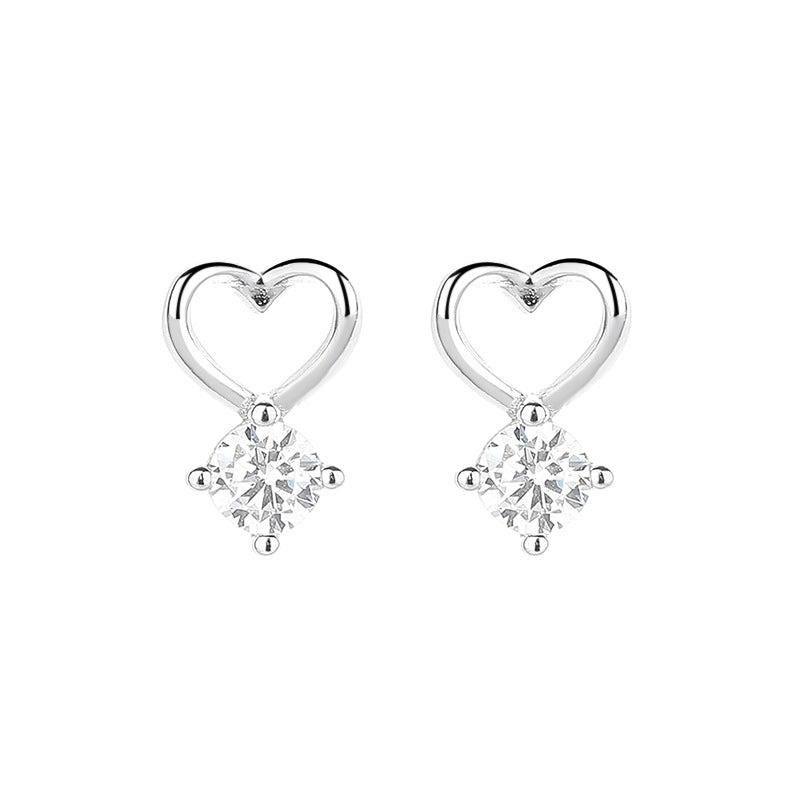 925 Sterling Silver Heart Screw Back Stud Earrings