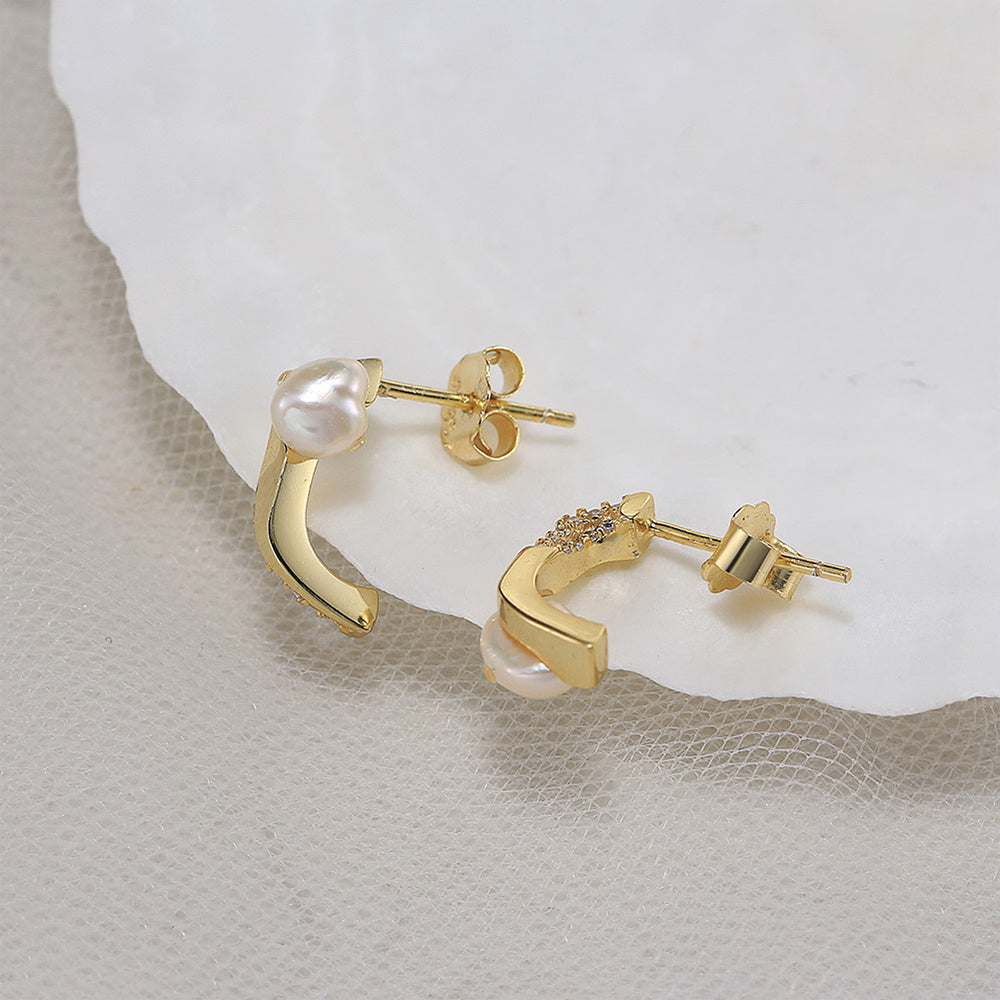 925 Sterling Silver Natural Pearl Earrings Fashion Jewelry Gift for Women Girl