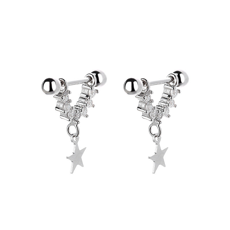 925 Sterling Silver Star Screw Back Stud Earrings