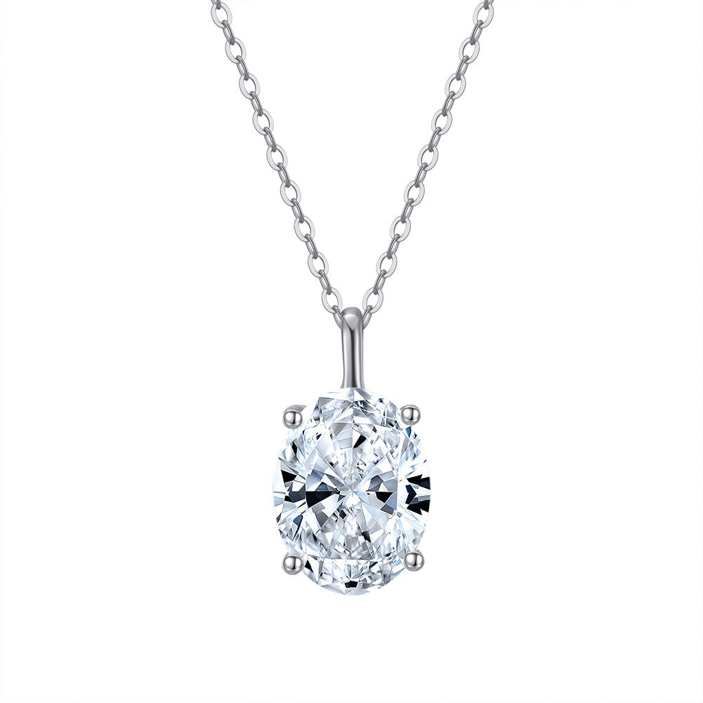 Gold Stainless Steel Oval Cut CZ Solitaire Pendant Necklace, Brilliant Oval Clear Cubic Zirconia 4-Prong Setting Thin Chain