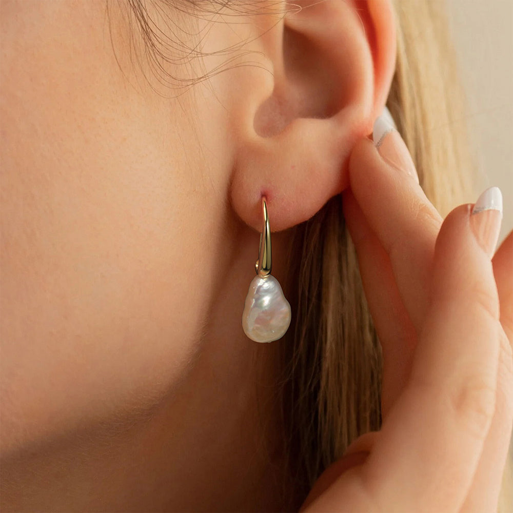 925 Sterling Silver Natural Pearl Huggie Earrings Fashion Jewelry Gift for Women Girl