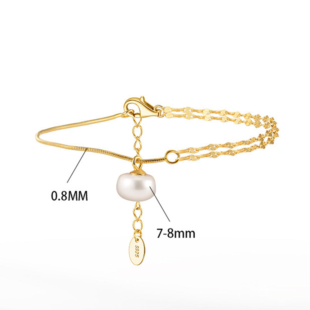 925 Sterling Silver Pearl Bracelet Fashion Jewelry Gift for Women Girls