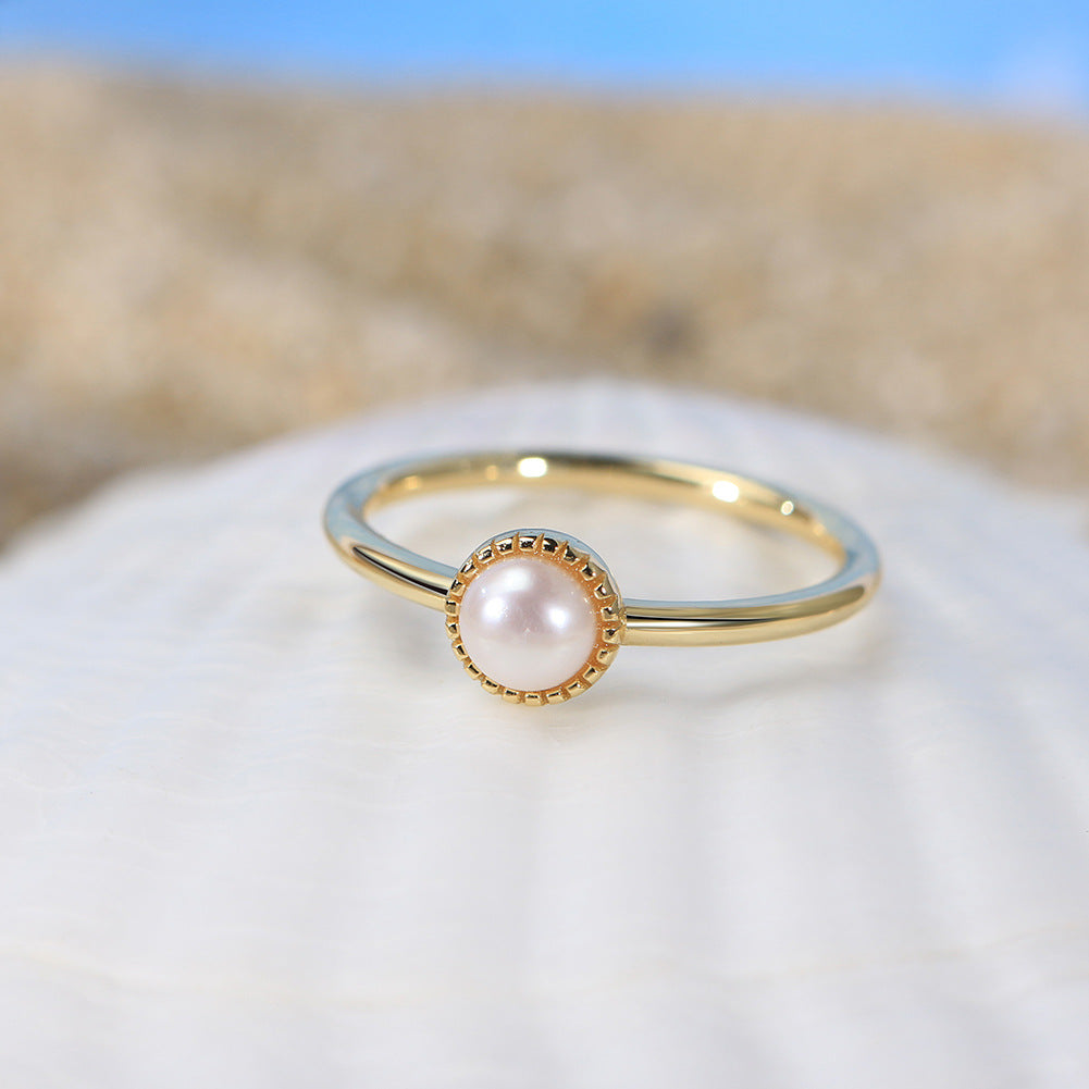 925 Sterling Silver Natural Pearl Ring Fashion Jewelry Gift for Women Girls