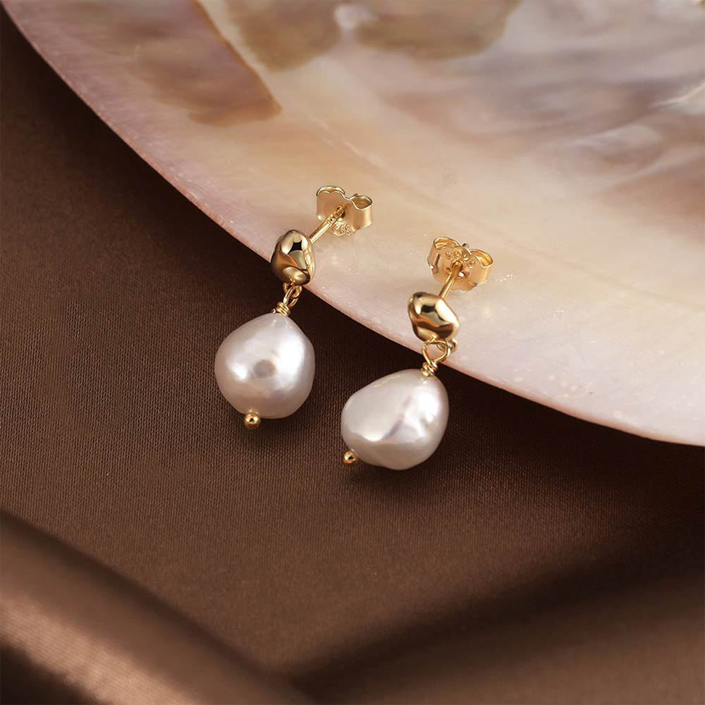 Pendientes de perlas naturales de plata de ley 925, joyería de moda, regalo para mujeres y niñas.