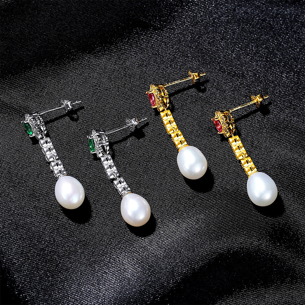 925 Sterling Silver Natural Pearl Drop Earrings Fashion Jewelry Gift for Women Girls