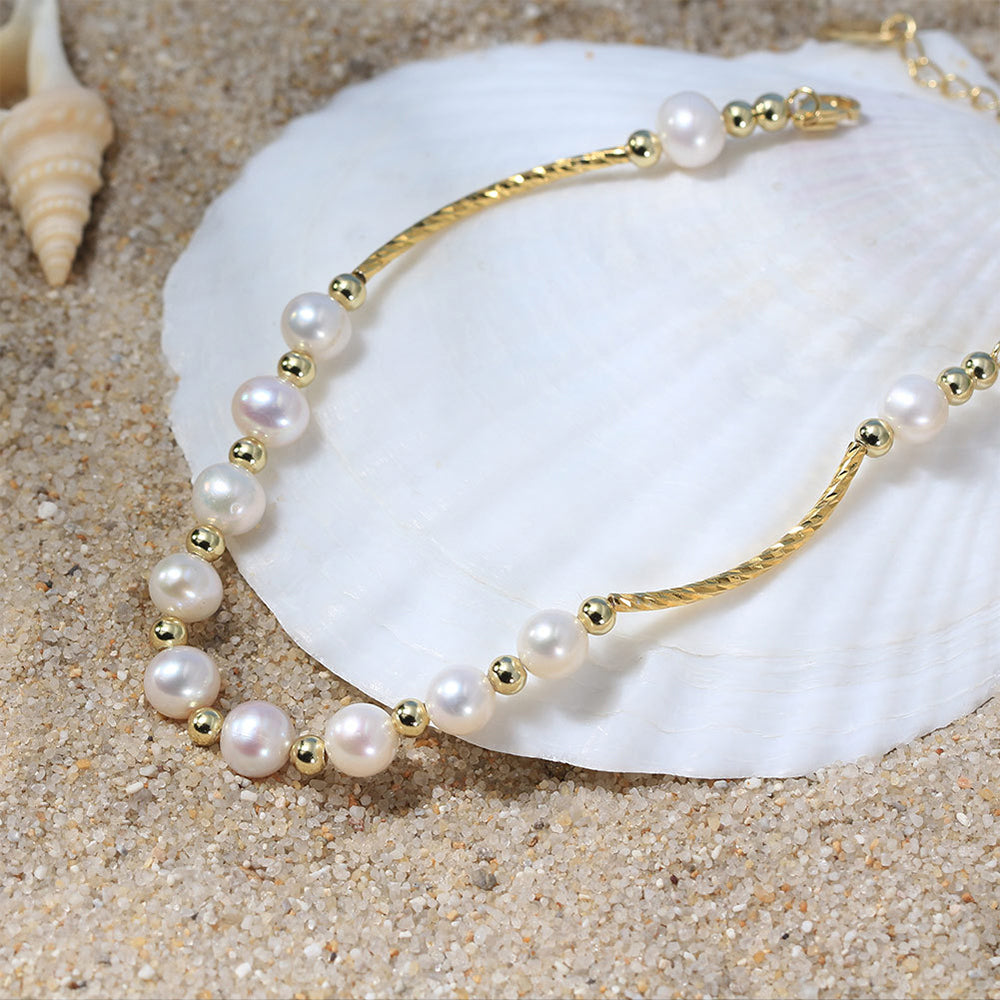 925 Sterling Silver Pearl Bracelet Fashion Jewelry Gift for Women Girls