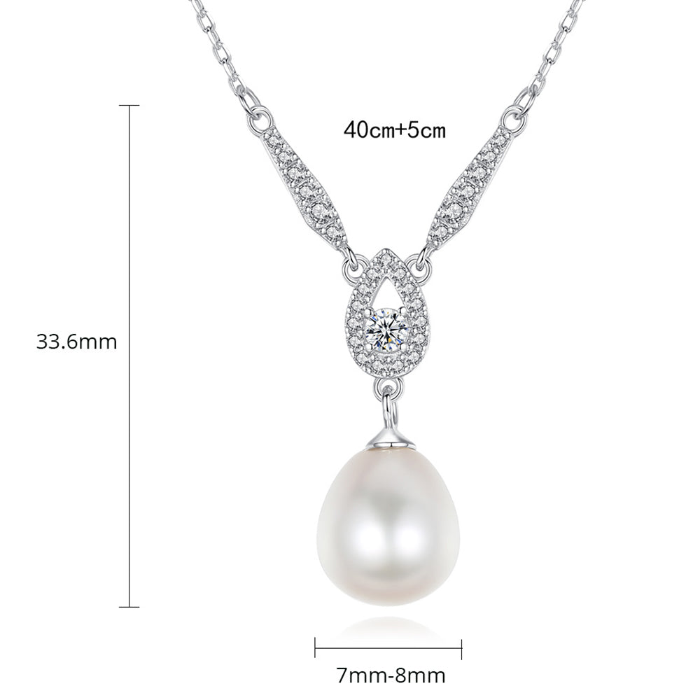 925 Sterling Silver Natural Pearl Drop Necklace Fashion Jewelry Gift for Women Girls