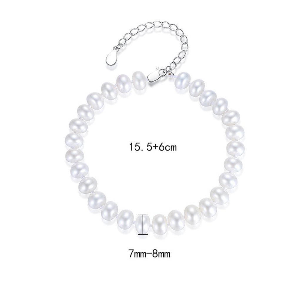 925 Sterling Silver Natural Pearl Bracelet Fashion Jewelry Gift for Women Girls