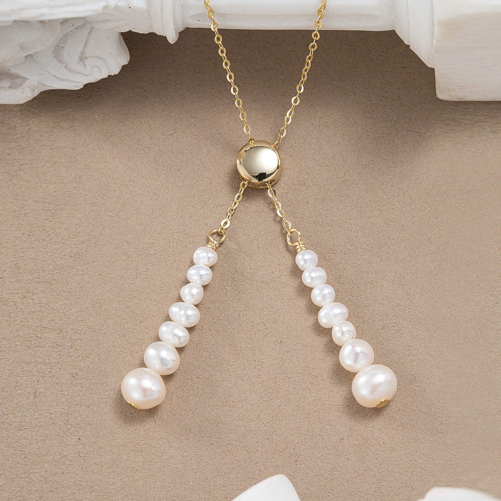 925 Sterling Silver Natural Pearl Necklace Fashion Jewelry Gift for Women Girls