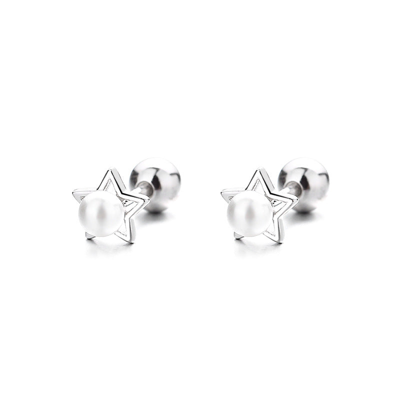 925 Sterling Silver Star Screw Back Stud Earrings