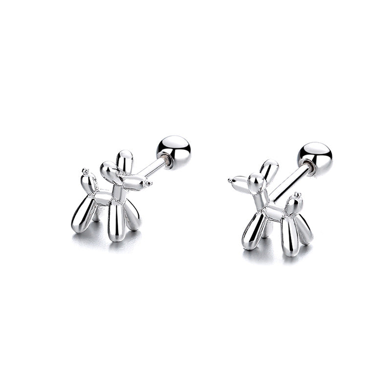 925 Sterling Silver Dog Screwed Earrings