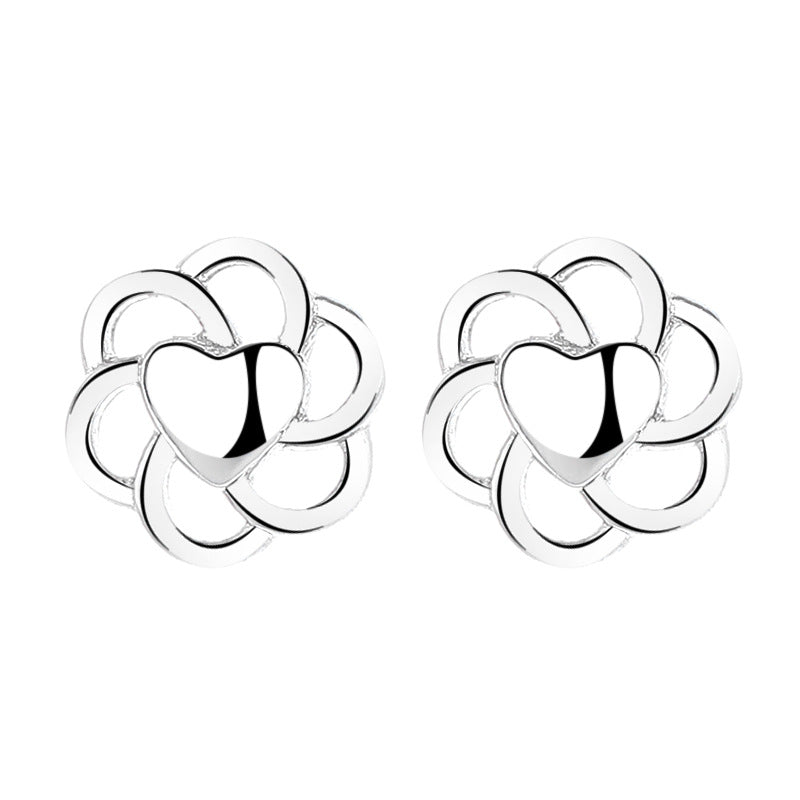 925 Sterling Silver Heart Screw Back Stud Earrings