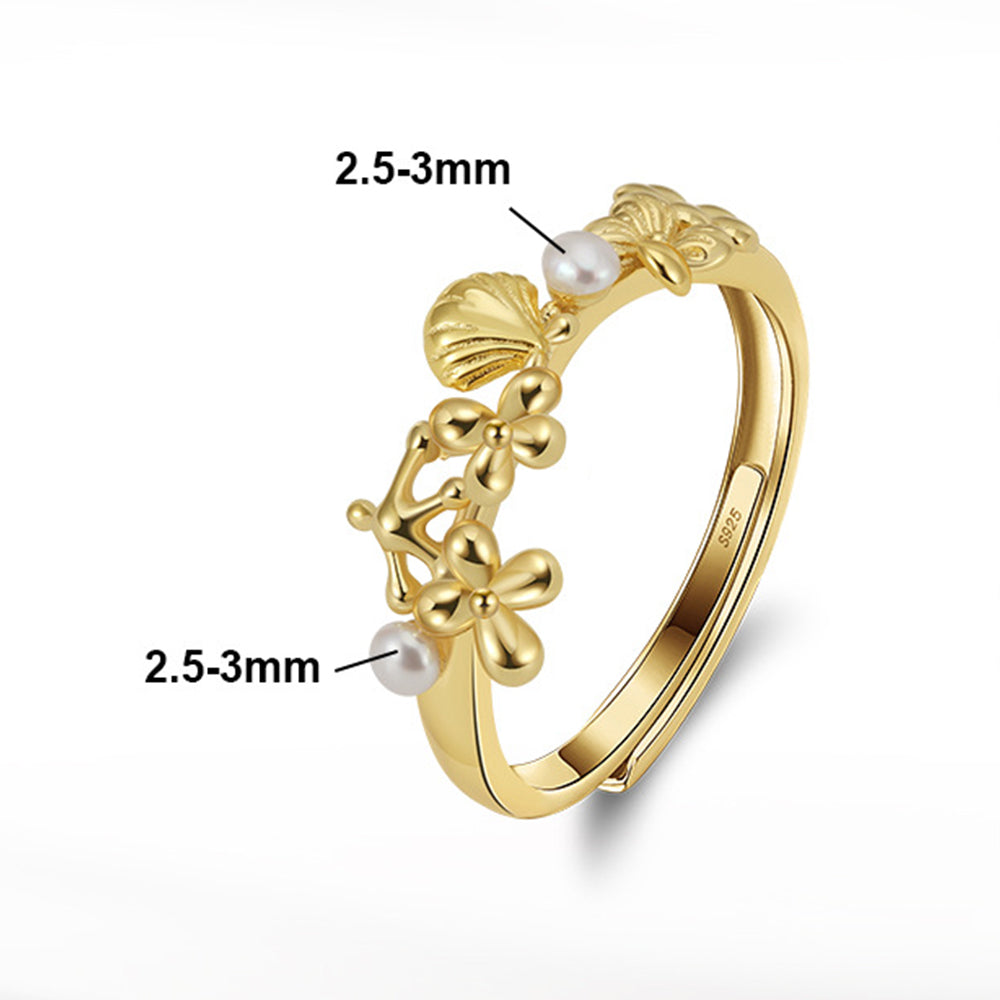 925 Sterling Silver Natural Pearl Ring Fashion Jewelry Gift for Women Girls