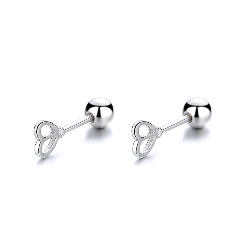 925 Sterling Silver Heart Screw Back Stud Earrings