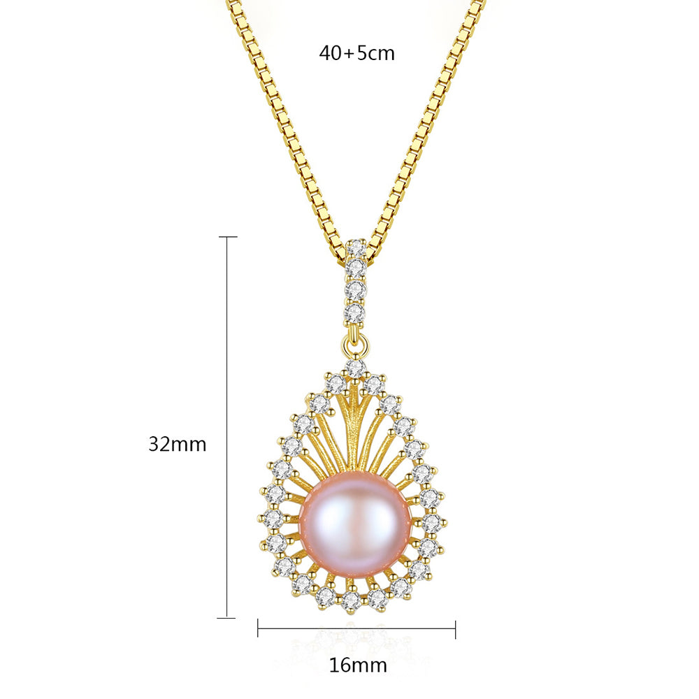 925 Sterling Silver Natural Pearl Drop Necklace Fashion Jewelry Gift for Women Girls