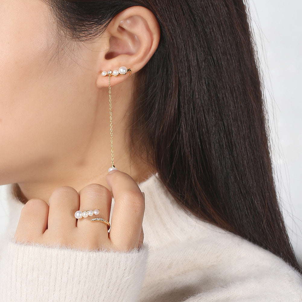 925 Sterling Silver Natural Pearl Ring Fashion Jewelry Gift for Women Girls