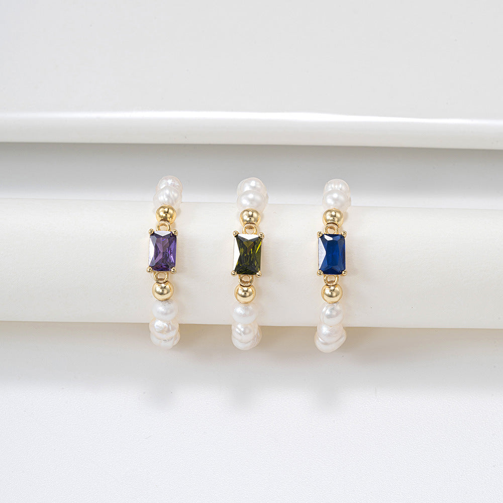 925 Sterling Silver Natural Pearl Ring Fashion Jewelry Gift for Women Girls