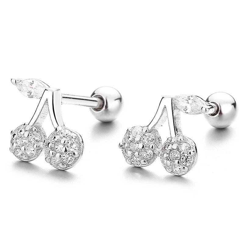925 Sterling Silver Cherry Screw Back Stud Earrings