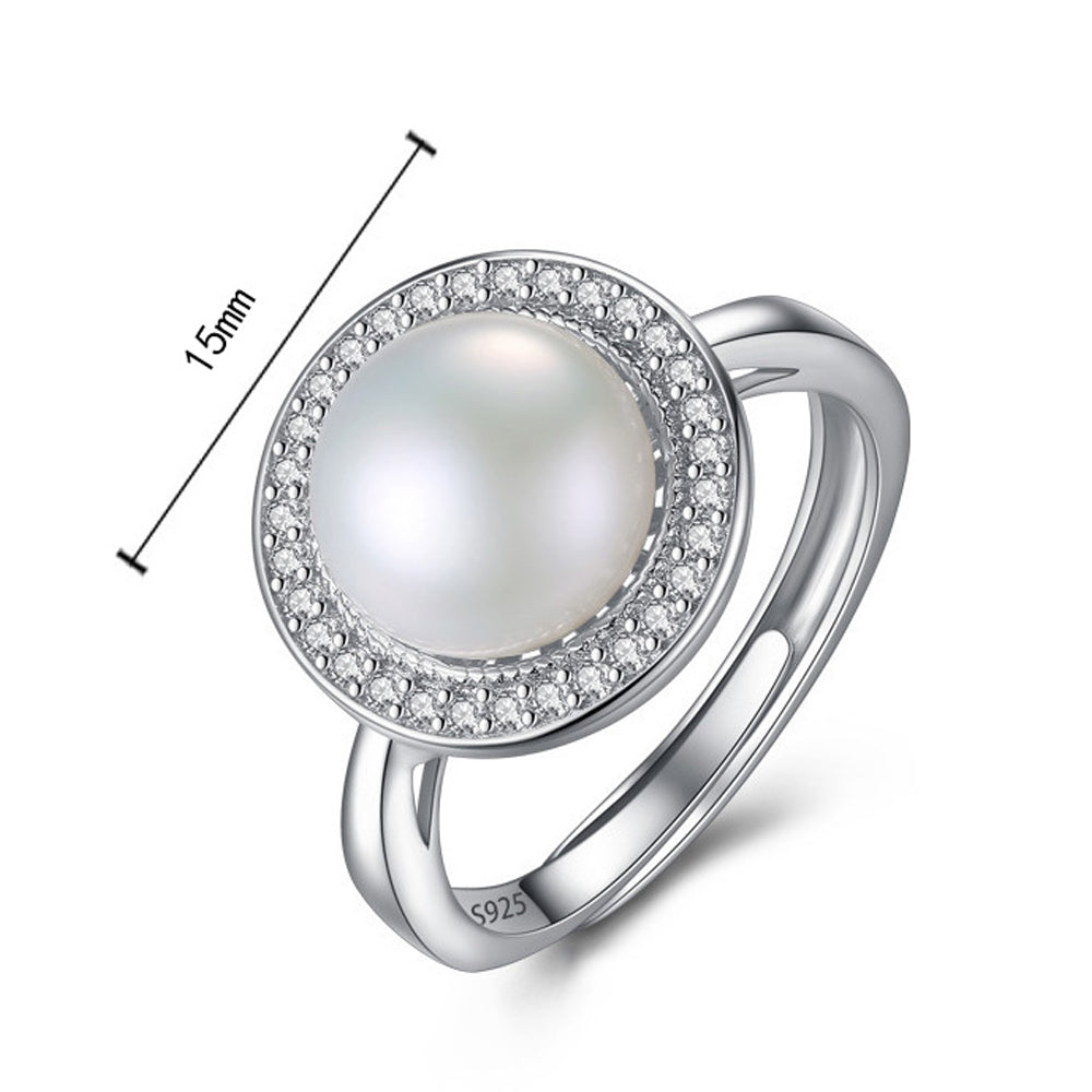 925 Sterling Silver Natural Pearl Ring Fashion Jewelry Gift for Women Girls