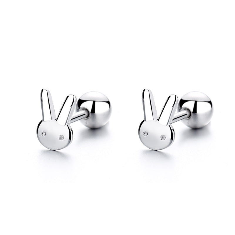 925 Sterling Silver Rabbit Screwed Earrings