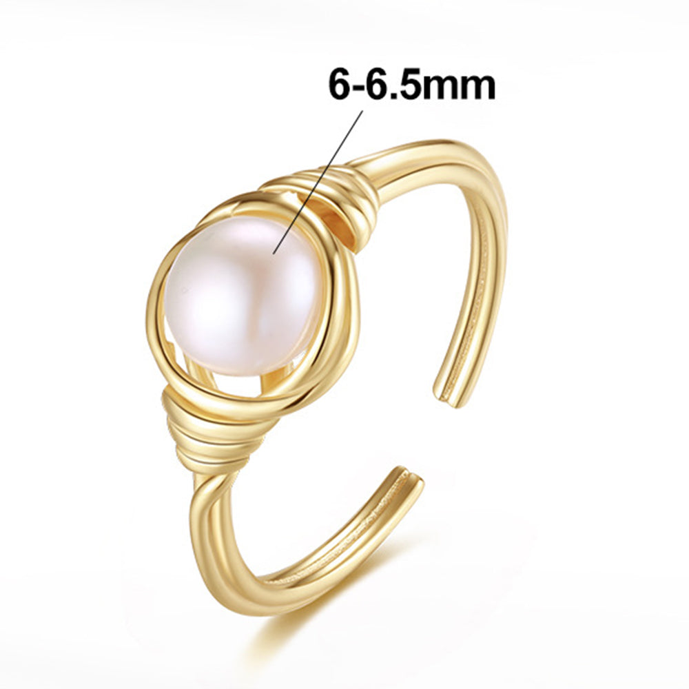 925 Sterling Silver Natural Pearl Ring Fashion Jewelry Gift for Women Girls