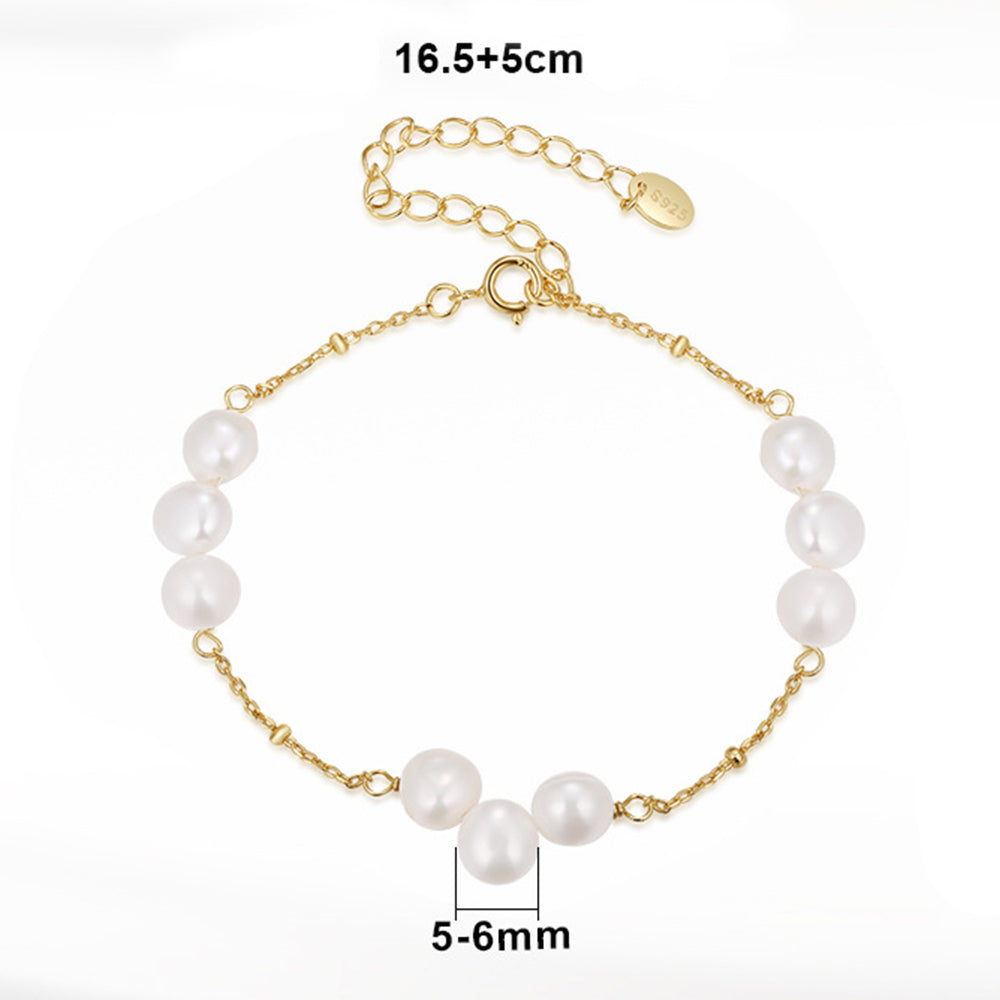 925 Sterling Silver Pearl Bracelet Fashion Jewelry Gift for Women Girls
