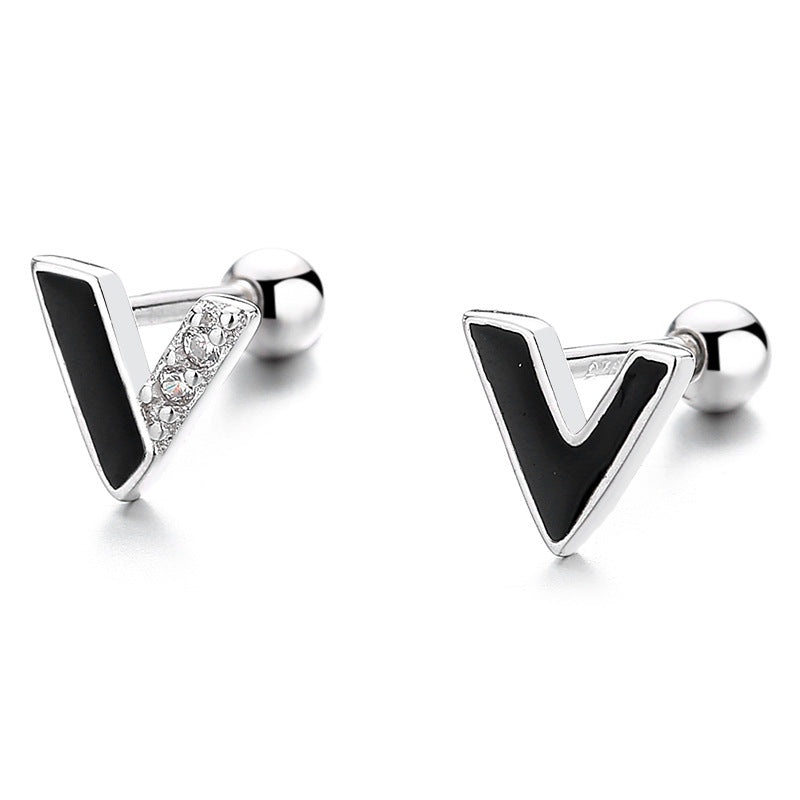 925 Sterling Silver V Screw Back Stud Earrings