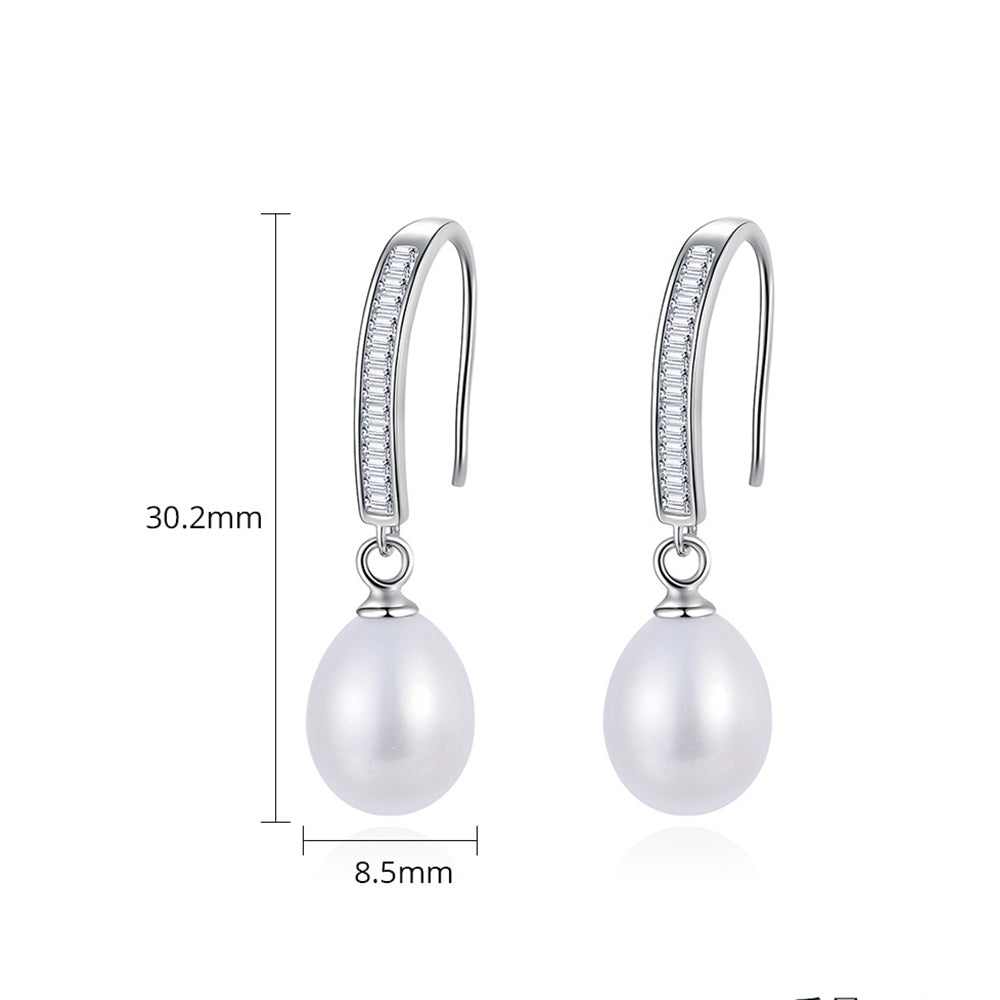 925 Sterling Silver Natural Pearl Drop Earrings Fashion Jewelry Gift for Women Girls