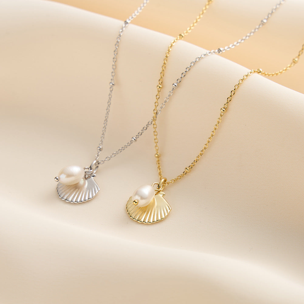 925 Sterling Silver Natural Pearl Necklace Fashion Jewelry Gift for Women Girls