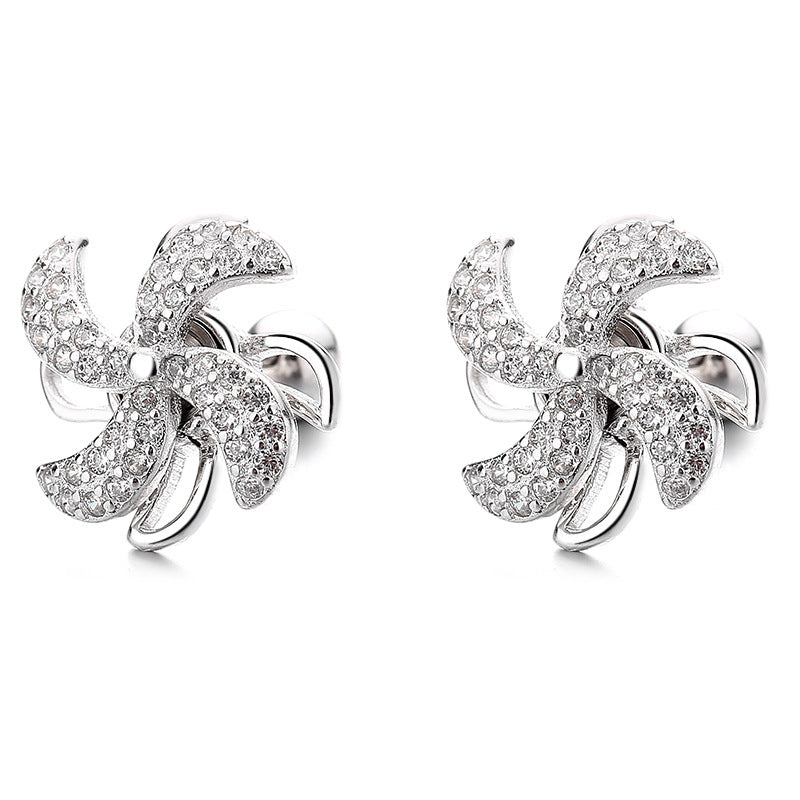 925 Sterling Silver Windmill Screw Back Stud Earrings