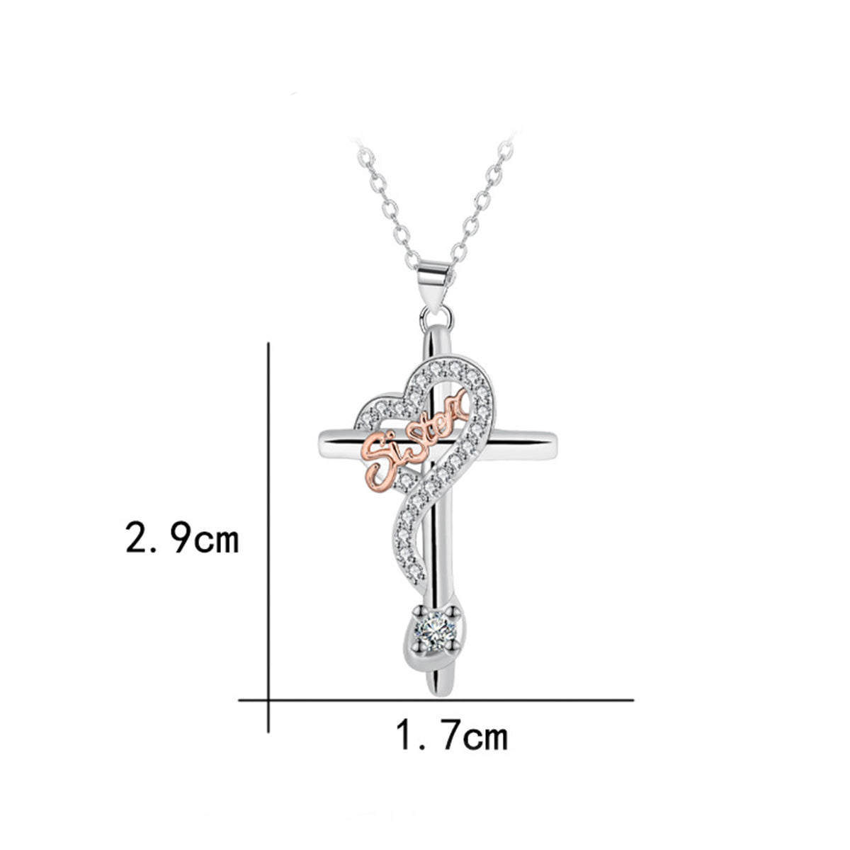 Copper With Silver/Rosegold Plated Cross Pendant Necklace for Women