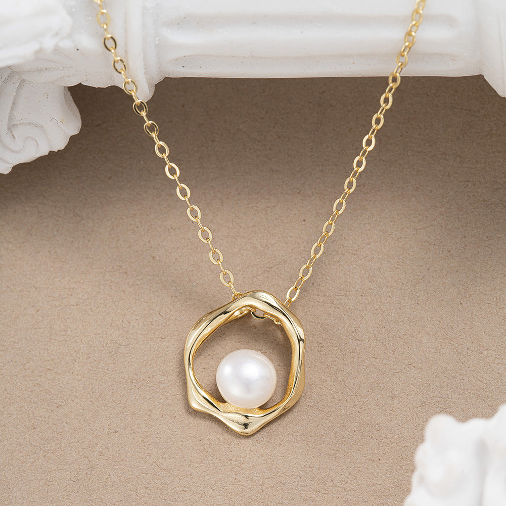 925 Sterling Silver Natural Pearl Necklace Fashion Jewelry Gift for Women Girls