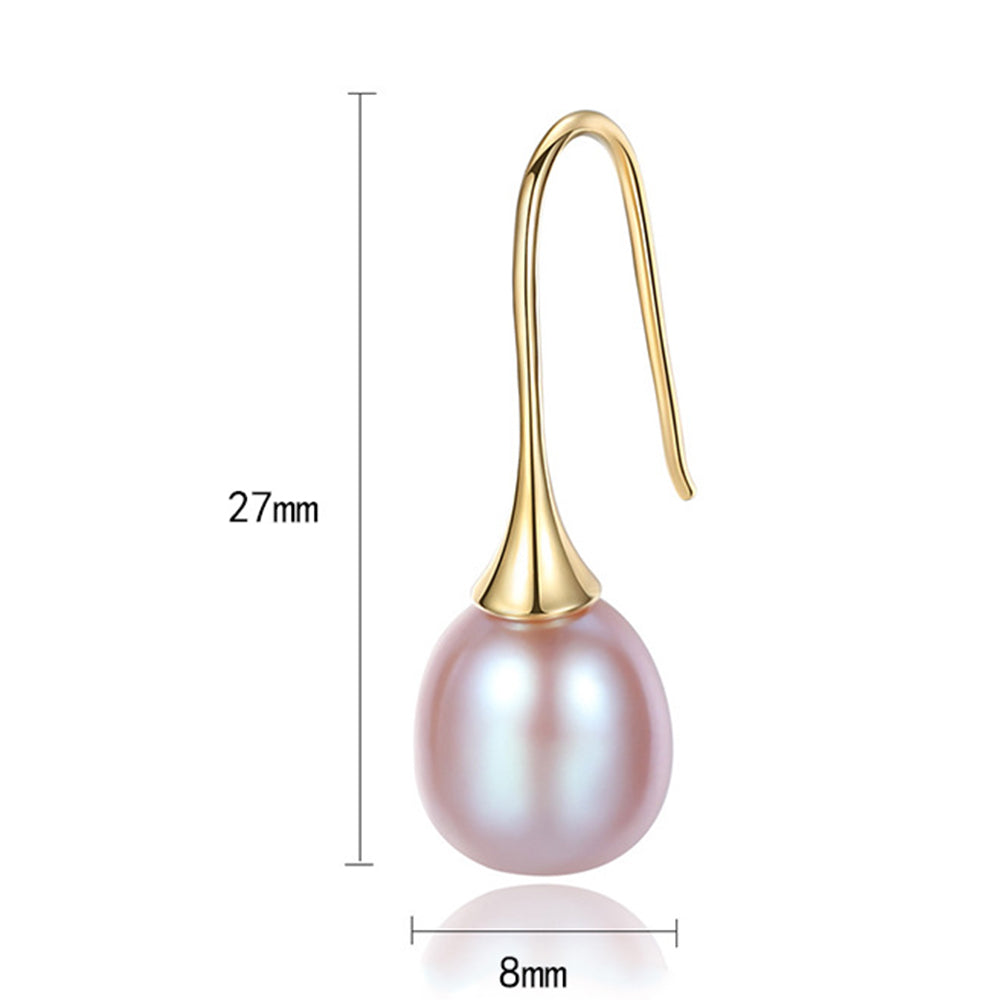 925 Sterling Silver Natural Pearl Drop Hook Earrings Fashion Jewelry Gift for Women Girls