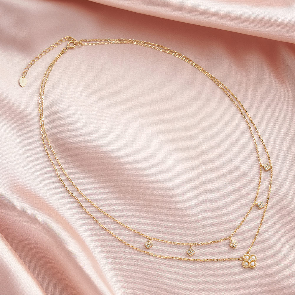 925 Sterling Silver Natural Pearl Necklace Fashion Jewelry Gift for Women Girls