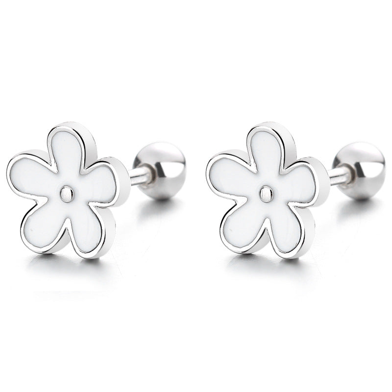 925 Sterling Silver Flower Screw Back Stud Earrings