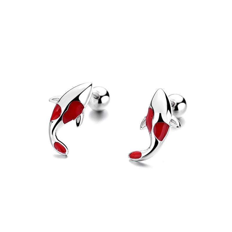 925 Sterling Silver Lucky Fish Screwed Earrings