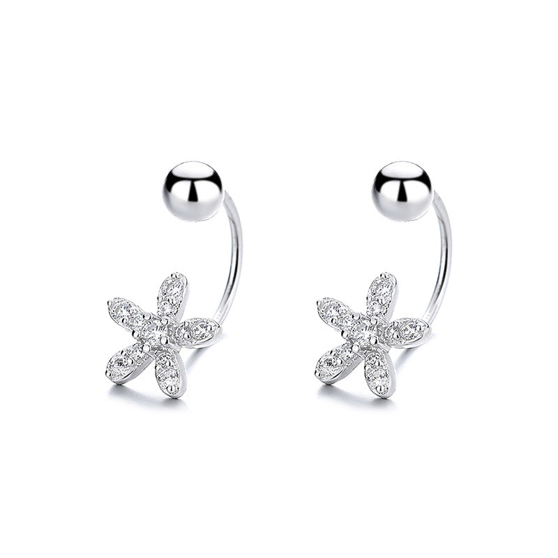 925 Sterling Silver Flower Screw Back Stud Earrings