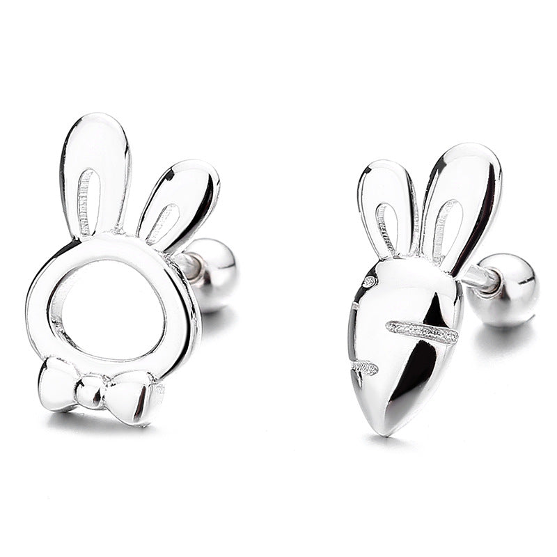 925 Sterling Silver Rabbit Carrot Screw Back Stud Earrings
